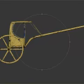 Ornate Golden Cart With Wheels Handle Canopy And Reflection On Black Background