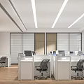Modern Public Office Space Featuring Office Cubicles Computers And Black Ergonomic Chairs 3d model