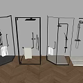 Modern Glass Enclosed Shower Systems With Various Designs And Wooden Herringbone Floor