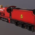 Red Vintage Steam Train With Golden Chimney Black Details And Number 5