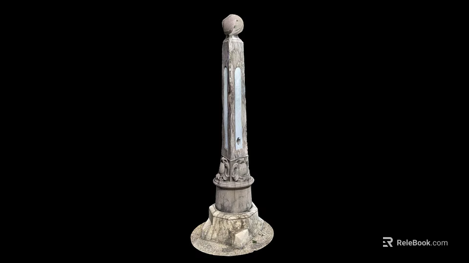 Ancient Architectural Stone Column Featuring Carved Details Spherical Top And Weathered Base 3d model 