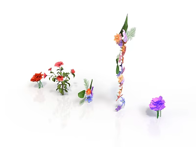 Colorful Decorative Plants With Various Flowers Green Leaves And Vibrant Shapes 3d model