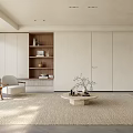 Modern Living And Dining Room With Beige Sofa Coffee Table Wooden Accent Wall And Rug