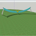Outdoor Play Structure on Green Grass with Light Blue Curved Design and Yellow Components