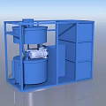 Blue Industrial Equipment Structure With Metal Frame White Cabinet And Warning Sign