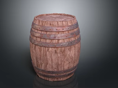 Wooden Barrel As Practical Home Living Storage With Metal Hoops And Natural Wood Grain 3d model