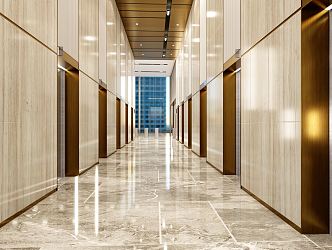 Modern elevator hall office building indoor full 3d model