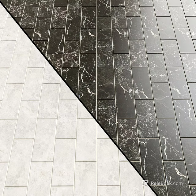 Modern Floor Tiles With Black White Marble Texture Contrast Pattern Design 3d model 