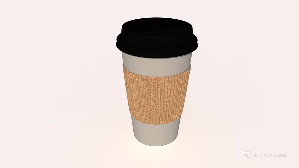 Disposable Paper Cup With Black Lid And Brown Protective Sleeve For Hot Beverages 3d model 
