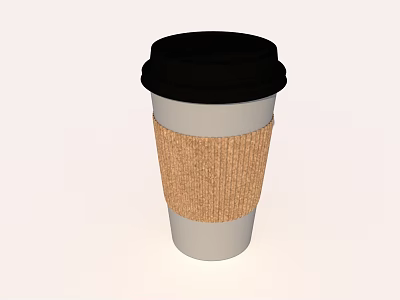 Disposable Paper Cup With Black Lid And Brown Protective Sleeve For Hot Beverages 3d model