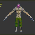 Muscular Bald Head Masked Game Movie Character Shirtless With Yellow Ripped Pants Outstretched Arms