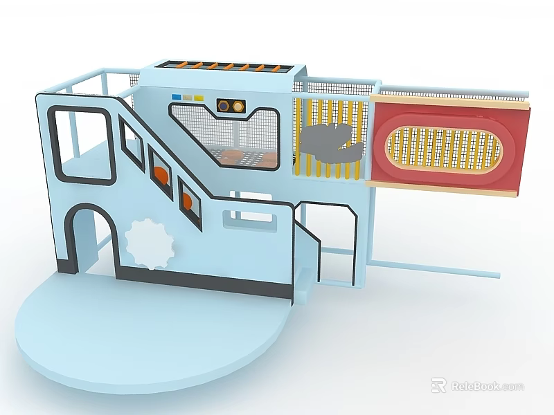 Light Blue Children's Playground Swing Door Featuring Multi Level Structure And Safety Elements 3d model