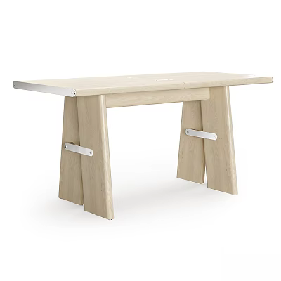 Modern Light Wood Dining Table With Geometric Legs And Metal Accents 3d model