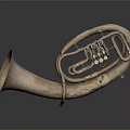 Vintage Household Brass Instrument With Curved Tubes Bell And Metal Straps