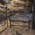 Rustic Stone Wall Interior With Metal Frame Structure And Narrow Passageway
