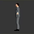 3D Male Model in Gray Suit With Tie and Outstretched Arms on Gray Background