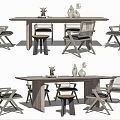 Modern Wooden Dining Table Set With Chairs And Stool For Home Interior 3d model
