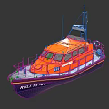 Orange RNLI Rescue Yacht With Navy Blue Hull And Lifebuoy