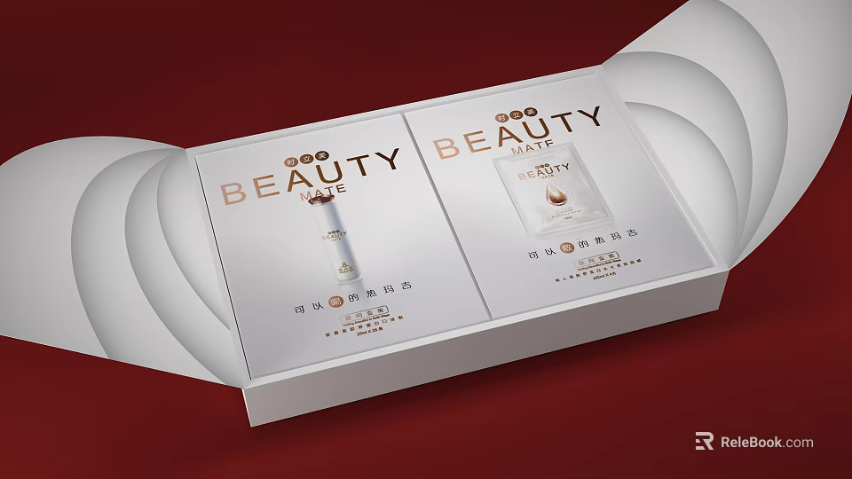 Elegant Beauty Themed Decorative Ornament Set With White Boxes Red Background For Home Decor 3d model 
