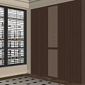 Modern Wooden Wardrobe Interior Design With Grid Pattern And Brown Finish 3d model