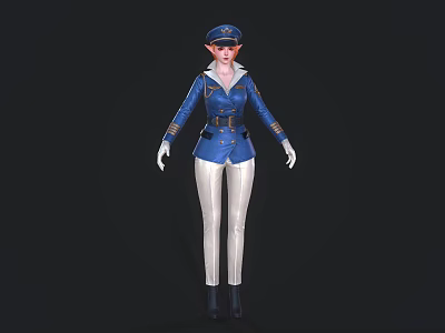 Game Movie Character in Blue Uniform with Hat White Pants and Gold Accents 3d model