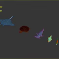 Various Marine Animals Blue Spotted Ray Brown Turtle And Colorful Fish On Grey Background