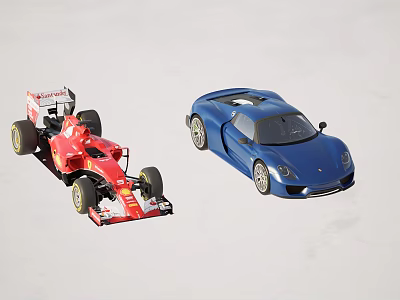 Red Ferrari Racing Car And Blue Porsche Sports Car Showcasing High Performance And Sleek Design 3d model