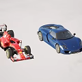 Red Ferrari Racing Car And Blue Porsche Sports Car Showcasing High Performance And Sleek Design