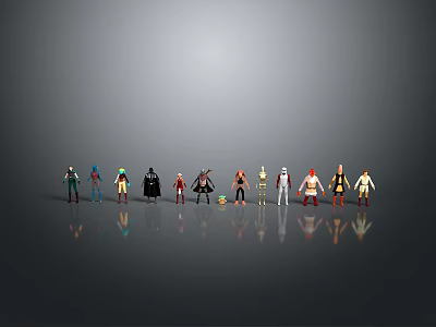 Various Character And Creature Figurines Arranged In A Row With Different Designs 3d model