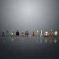 Various Character And Creature Figurines Arranged In A Row With Different Designs 3d model