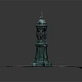 Green Classical Decorative Column With Ornate Top On White Square Base With Circular Pattern 3d model