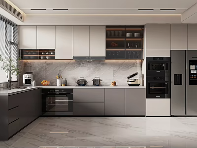 Modern Kitchen Interior Design With White Cabinets Marble Countertop And Stainless Steel Appliances 3d model