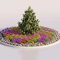 Circular Flower Bed Planter With Central Small Tree And Colorful Surrounding Flowers