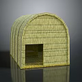Rustic Wooden House With Arched Straw Roof And Open Doorway Structure