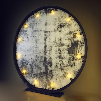 Modern Abstract Floor Lamp with Round Design Edge Bulbs and Textured Panel for Home Decor 3d model