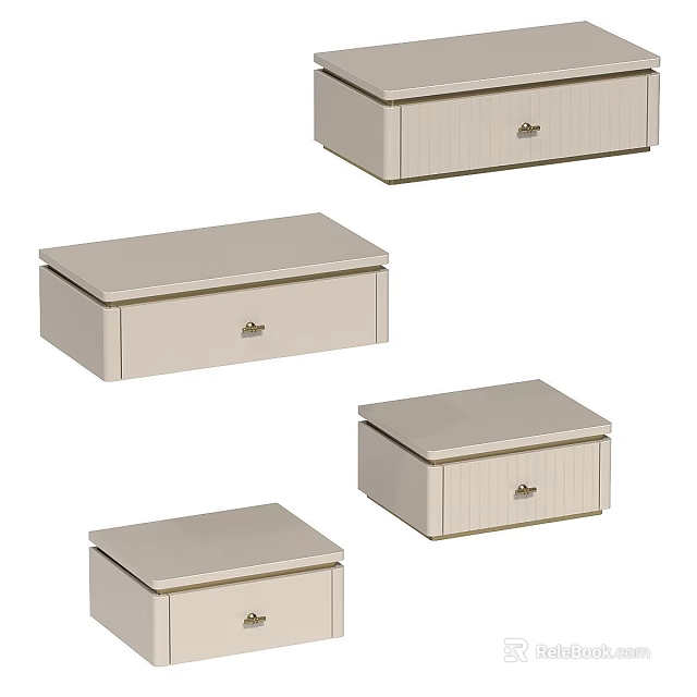 Set Of Beige Drawer Storage Boxes With Lid And Handle For Home Organization 3d model 