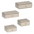 Set Of Beige Drawer Storage Boxes With Lid And Handle For Home Organization