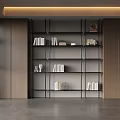 Elegant Modern Minimalist Bookcase With Wooden Metal Frame And Books Decorations