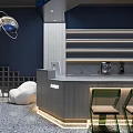 Florence Specialty Store Modern Interior Design With Counter Shelves Green Chairs Blue Gray Tones