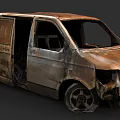 Burned Rusted Old Van Abandoned Wrecked Damaged Car With Broken Parts