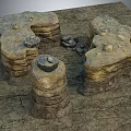Wooden Stone Stacked Structure With Natural Layered Texture And Rough Ground Surface 3d model