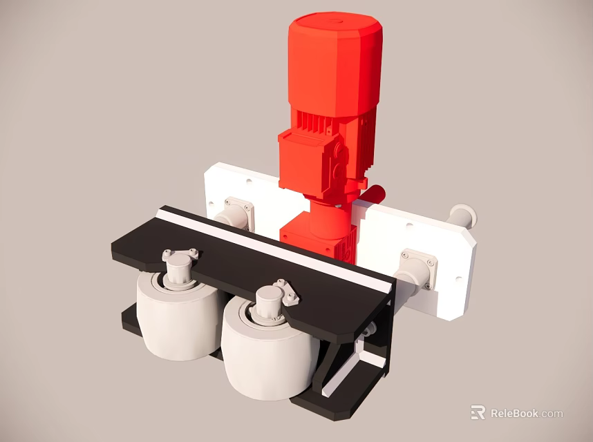 Red And White Mechanical Device With Black Platform And Cylindrical Components 3d model