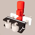 Red And White Mechanical Device With Black Platform And Cylindrical Components 3d model
