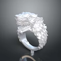 Silver Wolf Head Ring With Detailed Mane And Open Mouth Design 3d model