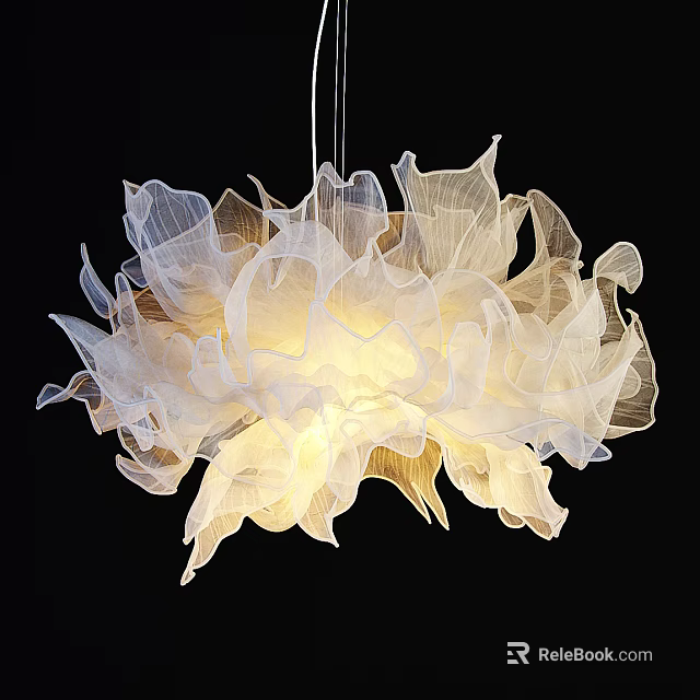 Modern Artistic Chandelier With White Flowing Petal Design And Warm Glow 3d model 