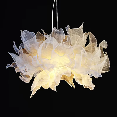 Modern Artistic Chandelier With White Flowing Petal Design And Warm Glow 3d model