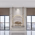 Elegant China Haidu Sales Office With Marble Backdrop White Bird Sculptures And Large Screen