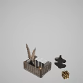 Elegant Ornament Set with Woven Basket Books Dried Plants Black Vase Sculpture And Golden Spheres