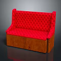 Red Multi-person Sofa with Checkerboard Pattern Soft Upholstery and Wooden Base 3d model