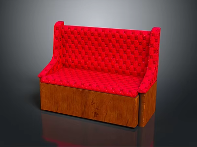 Red Multi-person Sofa with Checkerboard Pattern Soft Upholstery and Wooden Base 3d model